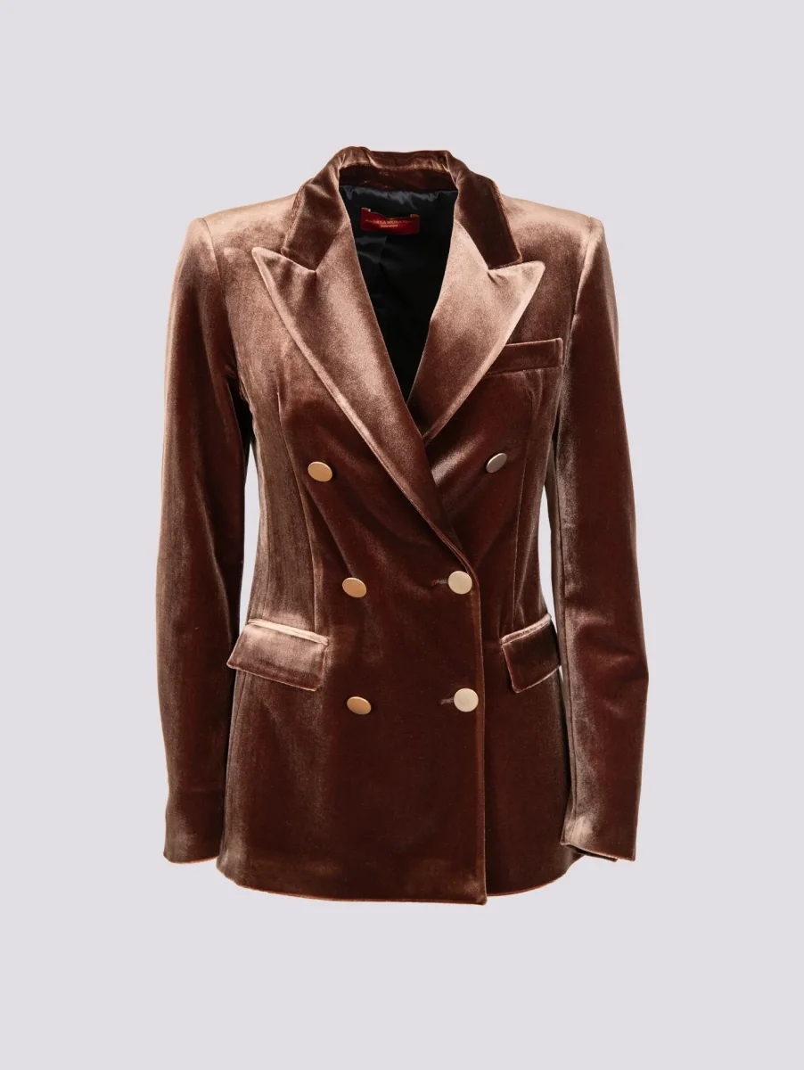 BLAZER DOPPIOPETTO IN VELLUTO MARRONE - immagine 3