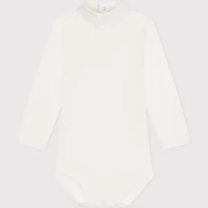 Body bianco a manica lunga e collo alto in cotone
