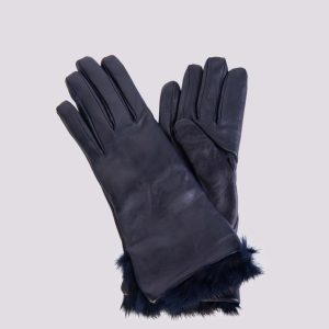 GUANTI IN NAPPA BLU CON POLSINO IN LAPIN
