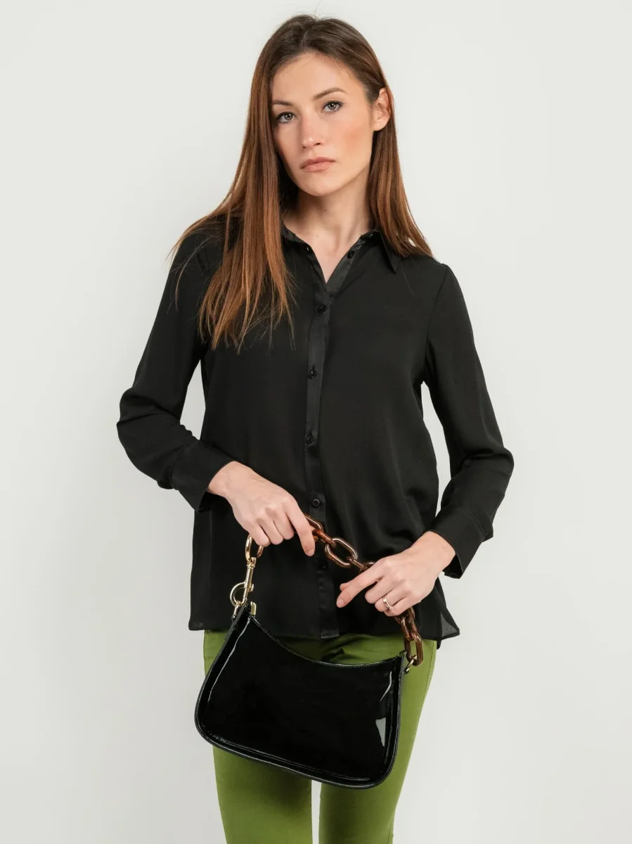 BORSA A SPALLA GLAMMY NERA IN PELLE VERNICE - immagine 7