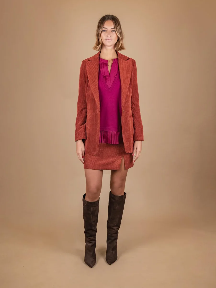 BLAZER MONOPETTO IN VELLUTO A COSTE MATTONE - immagine 5