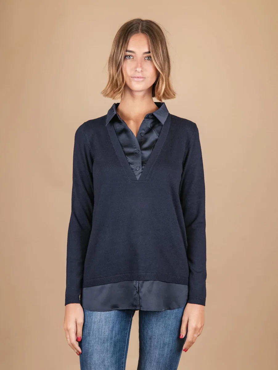 MAGLIA CAMICIA 2 IN 1 BLU