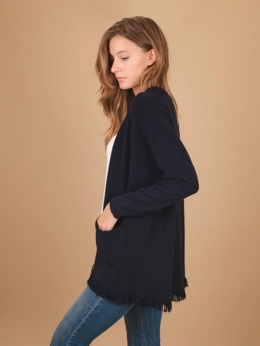 CARDIGAN APERTO CON PROFILI SFRANGIATI BLU - immagine 4