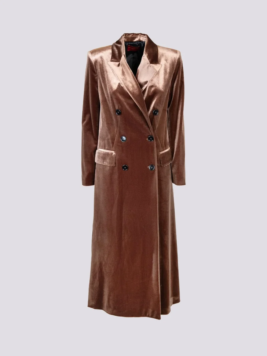 CAPPOTTO DOPPIOPETTO CON SPACCO LATERALE IN VELLUTO NOCE - immagine 3