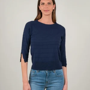 MAGLIA BLU CON SCOLLO A BARCHETTA