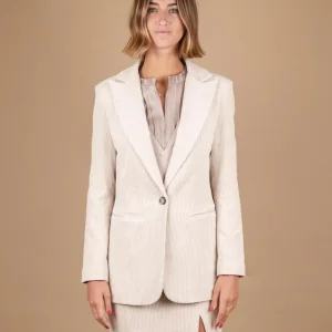 BLAZER MONOPETTO IN VELLUTO A COSTE PANNA