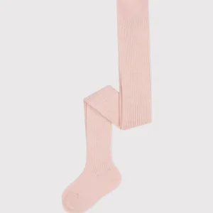 Collant a costine rosa in lana neonato