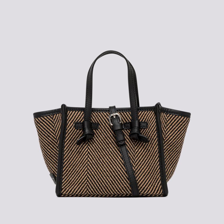 Borsa a mano Miss Marcella in tessuto spiga nero marrone - immagine 3