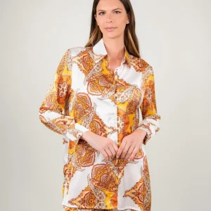 CAMICIA CAFTANO FANTASIA ARANCIO E BIANCO