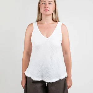 CANOTTA IN LINO CON FONDO SFRANGIATO BIANCO