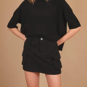 Mini gonna cargo in cotone nera