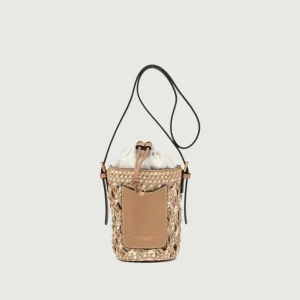 SECCHIELLO SAONA SMALL IN PAGLIA CON DETTAGLI IN PELLE CUOIO