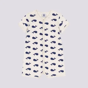 TUTINA CORTA CON BALENE BLU IN COTONE BEBÈ