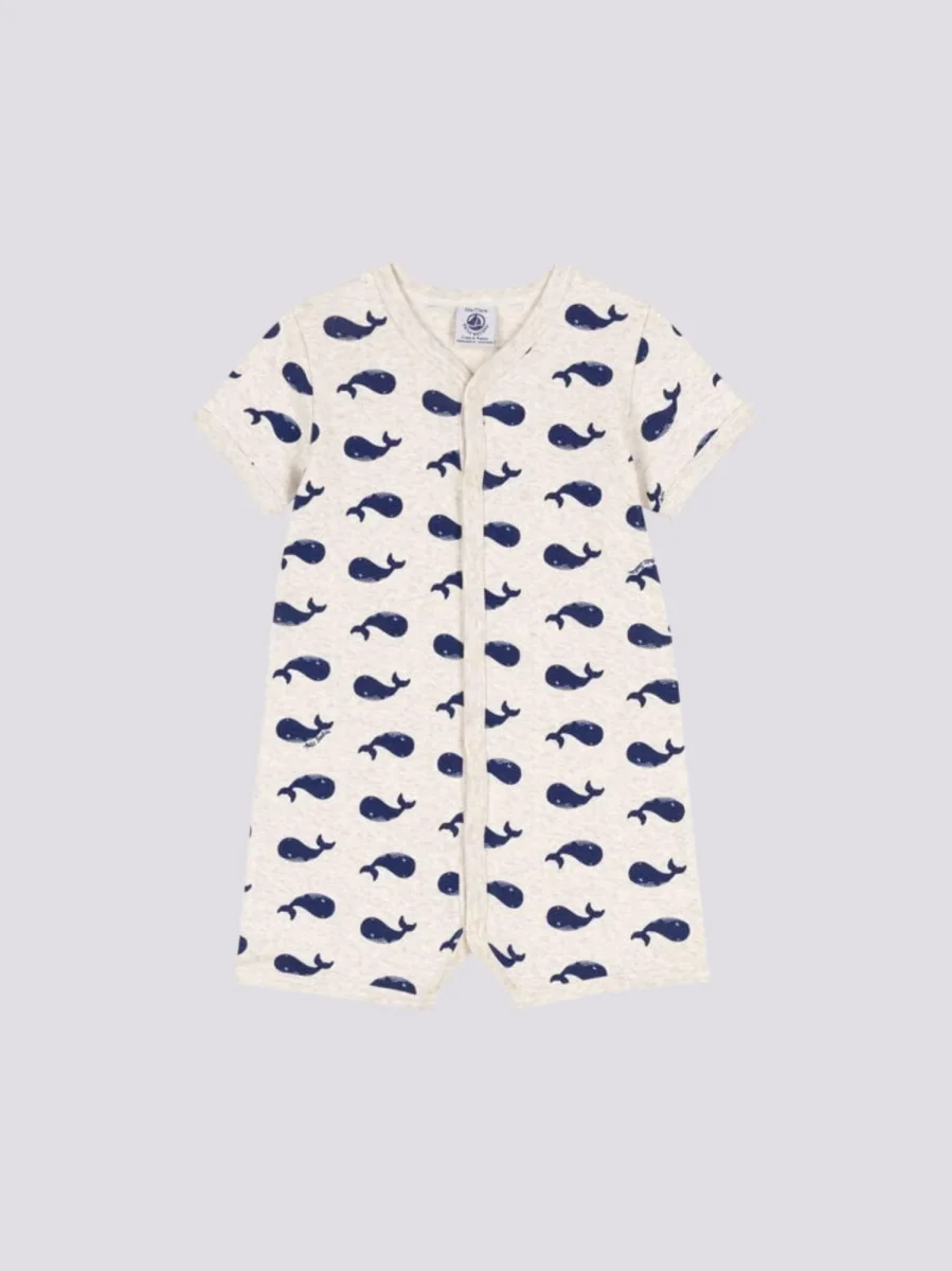 TUTINA CORTA CON BALENE BLU IN COTONE BEBÈ