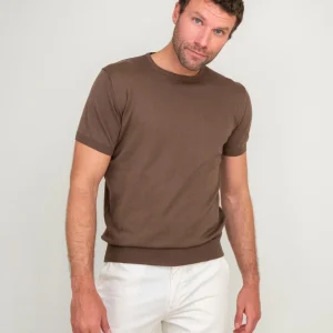 T-SHIRT GIROCOLLO IN COTONE COLOR TABACCO