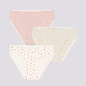 CONFEZIONE DA 3 SLIP DA RAGAZZA IN COTONE ED ELASTAM MOTIVO FIORE