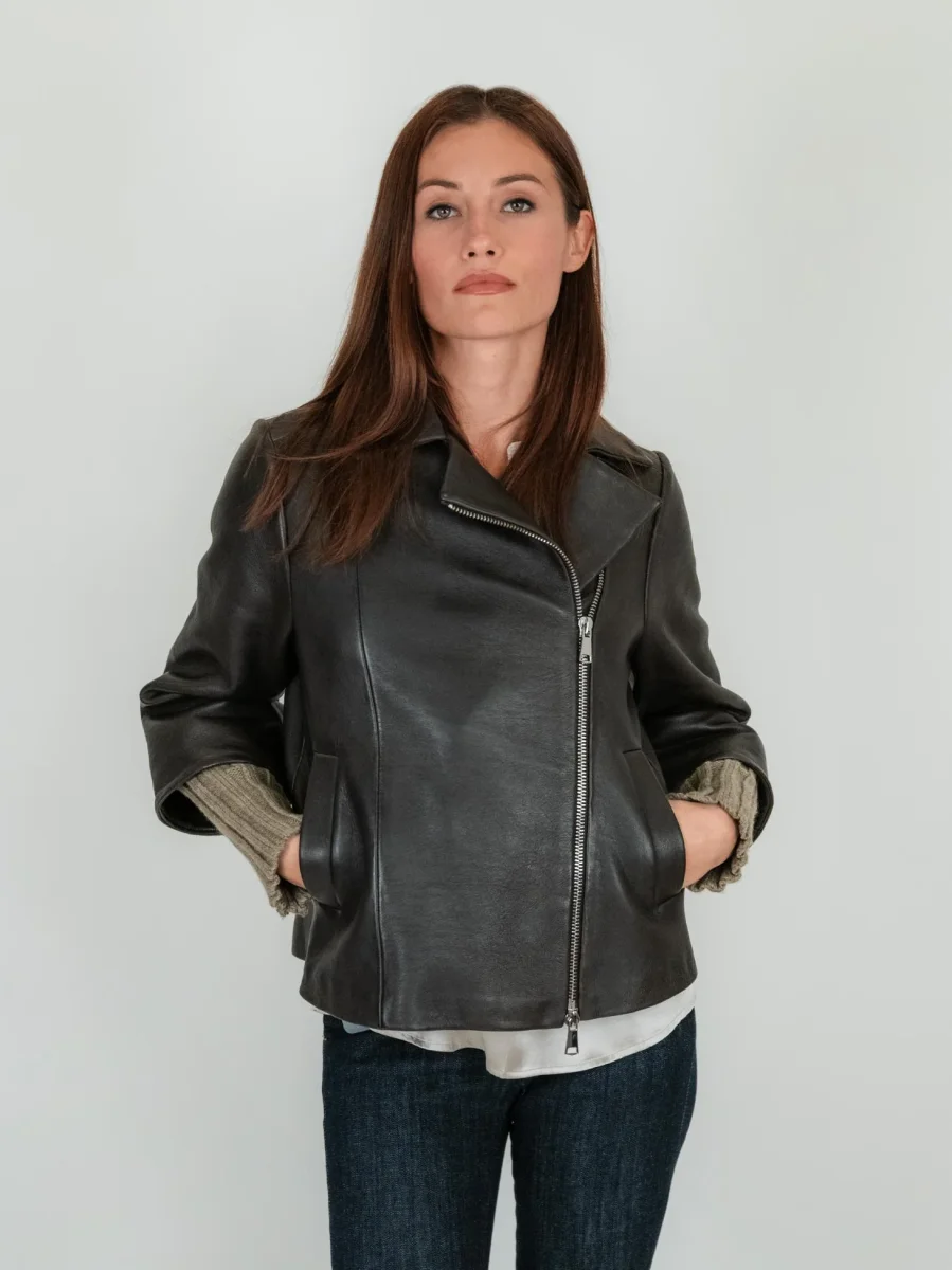 GIACCA IN PELLE GEMINI CON MANICHE IN MAGLIA