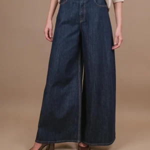 JEANS A PALAZZO SCURO CON CINTURA