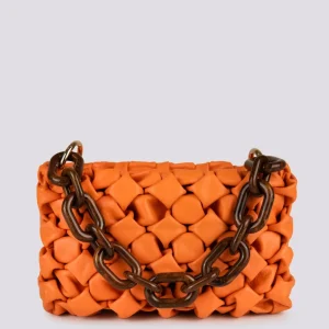 Borsa Curly In Pelle Intrecciata Arancio