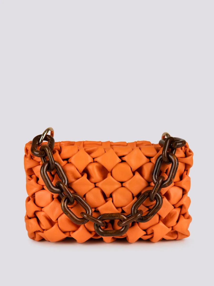 Borsa Curly In Pelle Intrecciata Arancio