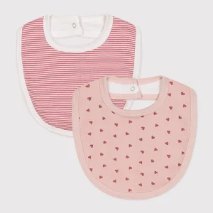 Confezione da due bavaglini righe e cuori