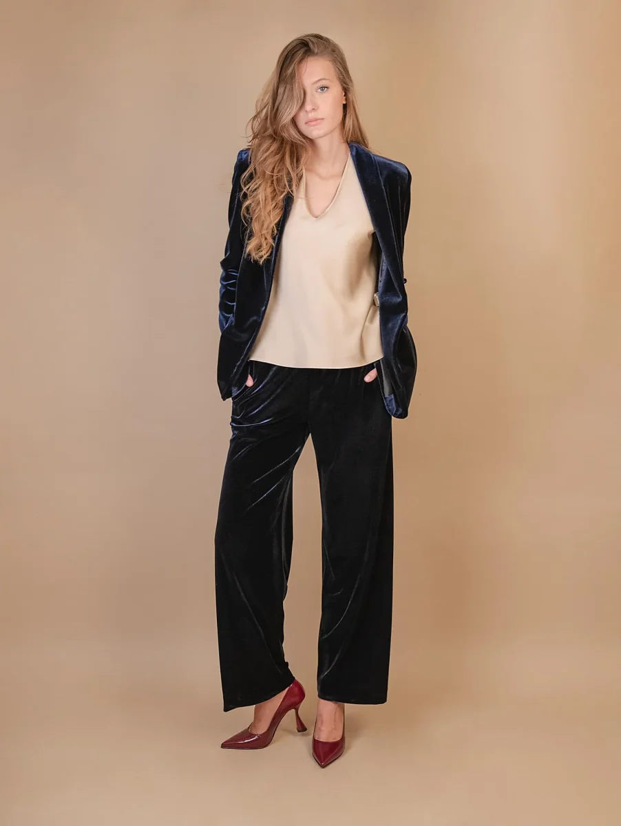 BLAZER APERTO IN VELLUTO BLU - immagine 7