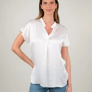 BLUSA A MANICA CORTA IN RASO BIANCA