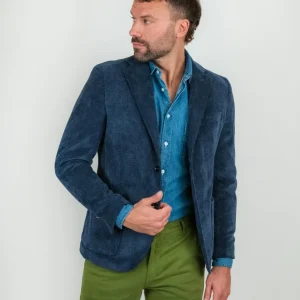 Blazer color blu in velluto a coste