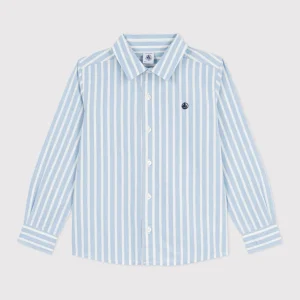 Camicia bambino azzurra a righe in popeline