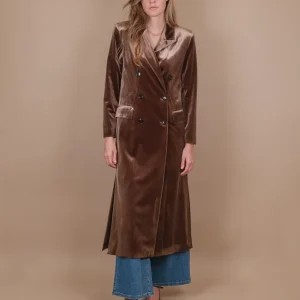 CAPPOTTO DOPPIOPETTO  CON SPACCO LATERALE IN VELLUTO NOCE