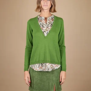 MAGLIA CAMICIA 2 IN 1 IN FANTASIA DAMASCATA VERDE