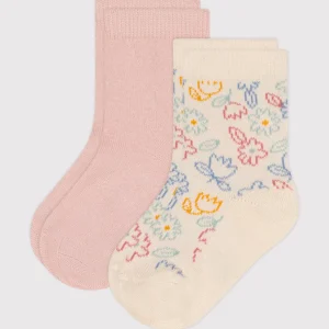 Due paia di calzini in cotone a fiori neonato