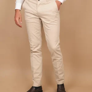 PANTALONE IN COTONE LISCIO BEIGE CON TASCA A FILO