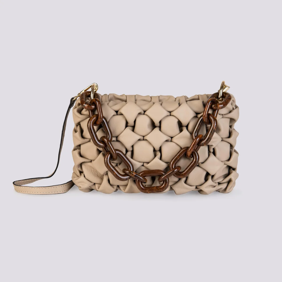 BORSA "CURLY " IN PELLE INTRECCIATA COLOR CAPPUCCINO - immagine 3