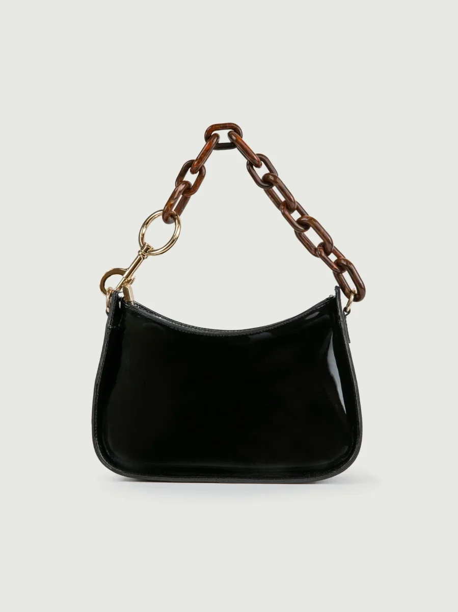 BORSA A SPALLA GLAMMY NERA IN PELLE VERNICE - immagine 4