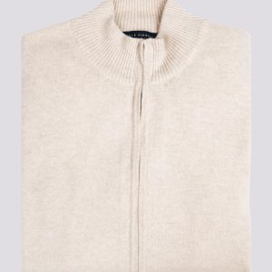 CARDIGAN BEIGE CON ZIP IN LANA MISTO CASHMERE