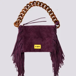 BORSA A TRACOLLA IN CAMOSCIO VIOLA CON FRANGE "FLAPPY"