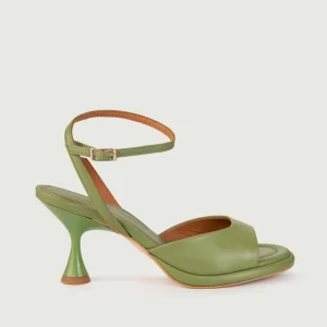 SANDALO IN PELLE VERDE CON TACCO A ROCCHETTO