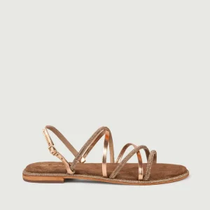 SANDALO BASSO INTRECCIATO ORO ROSA CON GLITTER E FIBBIA POSTERIORE