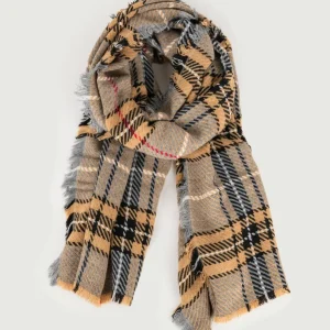 MAXI SCIARPA TAUPE CON FANTASIA SCOZZESE