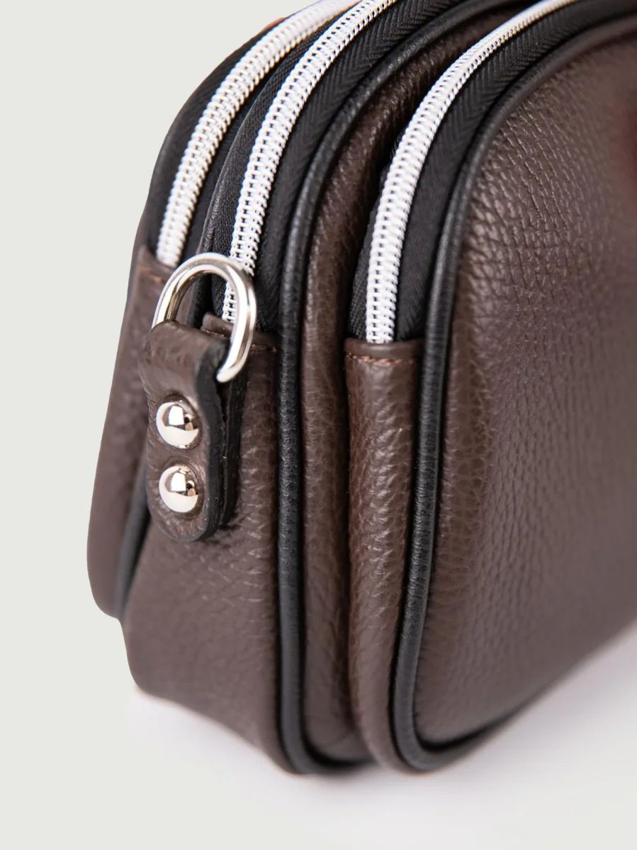 BORSA A TRACOLLA TRIS IN PELLE MORO - immagine 4