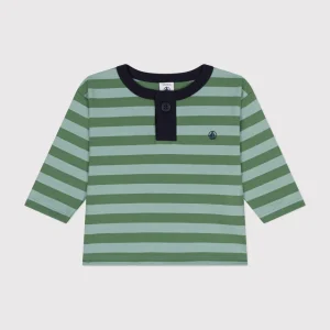 T-shirt a righe marinière verde a maniche lunghe