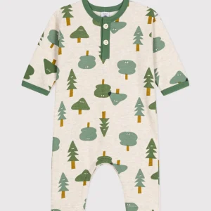 Tutina lunga bianca con stampa alberi in tessuto felpato