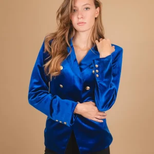 Blazer doppiopetto in velluto blu elettrico