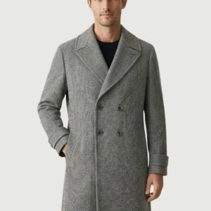 CAPPOTTO IN LANA DOPPIOPETTO MOTIVO SPIGA GRIGIO