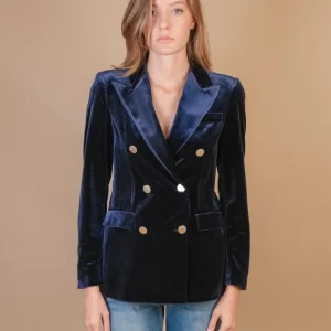 BLAZER DOPPIOPETTO IN VELLUTO BLU