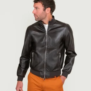 BOMBER IN PELLE MARRONE SCURO