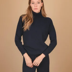 DOLCEVITA   CON MAXI COLLO IN MAGLIA BLU