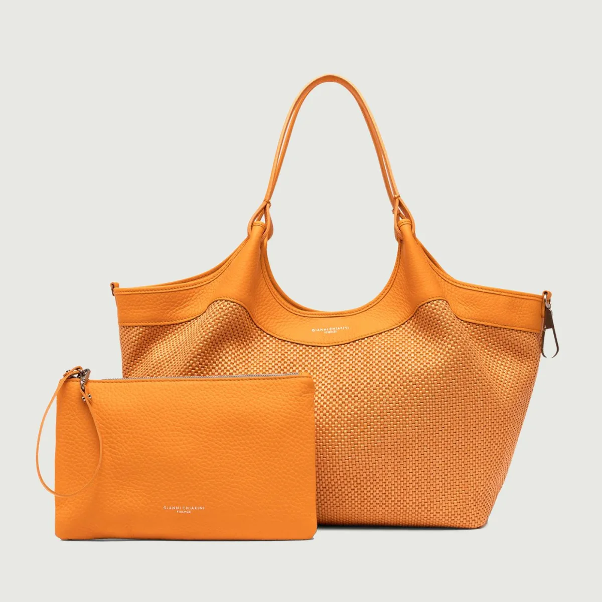 Borsa a spalla DUA in pelle intrecciata flame orange - immagine 3