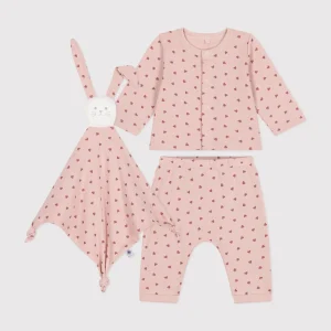 Set rosa con doudou stampa cuori